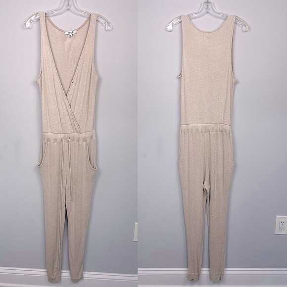 LBLC The Label Samantha High Waisted Ribbed Jumpsuit in Oatmeal Beige Revolve M - Picture 6 of 16